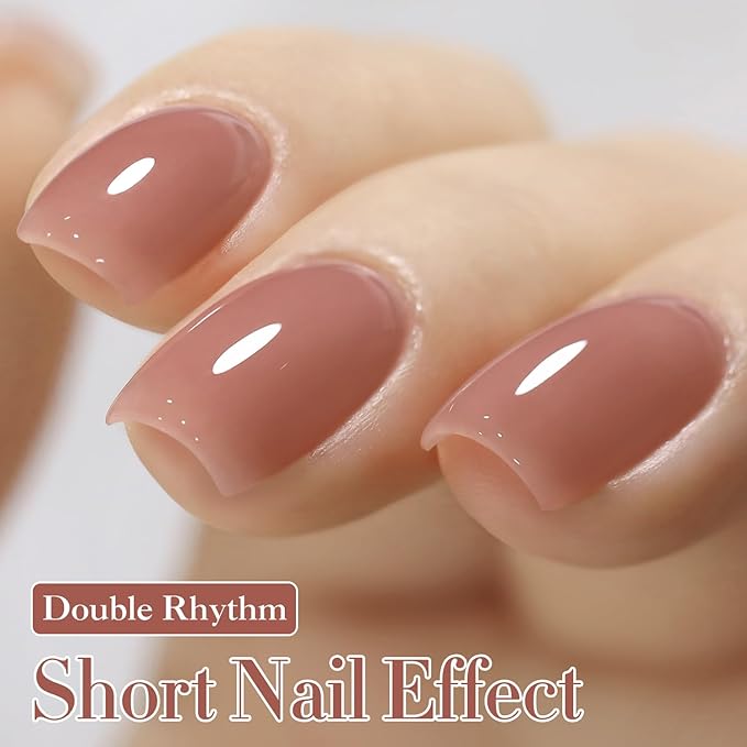 Double Rhythm Translucent Gel Polish Sheer Neutral Natural Light Milky Same Color Same Bottle 15ML Jelly Nail Polish Nail Art DIY at Home (Deep Nude-A1412)