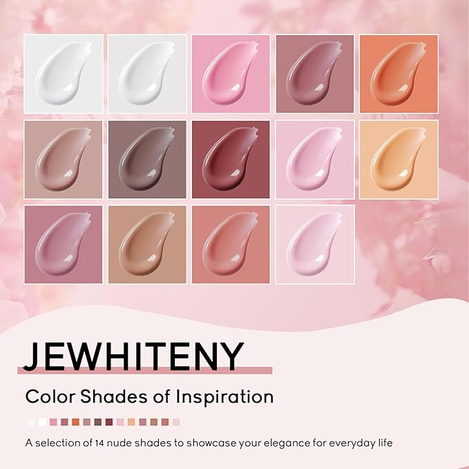 JEWHITENY 14 Colors Poly Extension Gel Nail Kit With U V Lamp Nude Pink White Brown All In One Poly Gel Starter Kit With Base Top Coat Manicure Salon Frence Nail Art DIY