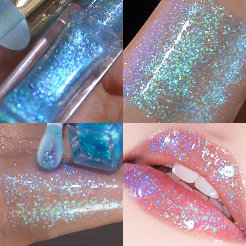 CHARMACY Aurora Chameleon Moisturizing Lip Gloss, MultiColor Shifting Shimmer Lip Gloss, Hydrating Non-Sticky Formula Glitter Lip Glaze, Easy to Apply, Long-Lasting, High-Shine Sheer Finish #05
