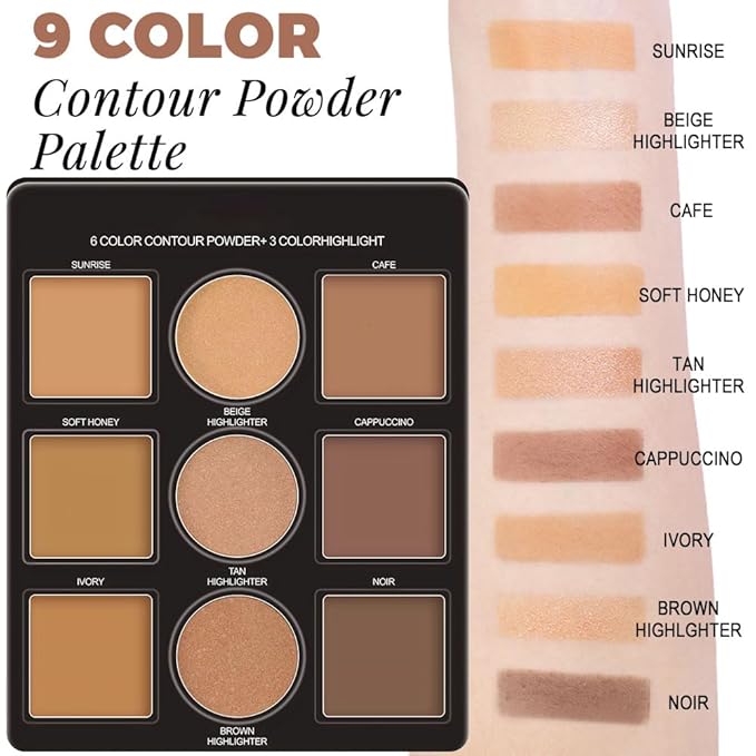 Professional Light Medium Brown Contour Highlight Palette,Multiple Full Coverage Makeup Palet for Correcting, Easy Blending, Long-lasting formula, Sculpt & Highlighting,Matte and Shimmer Finish-9A