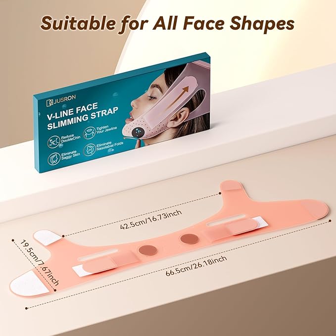 JUSRON V-Line Mask Chin Up Mask Face Strap, Soft Silicone Chin Strap V Shaped Face Mask, Jaw Exerciser 23-27 Inches (Fluorescent Pink)