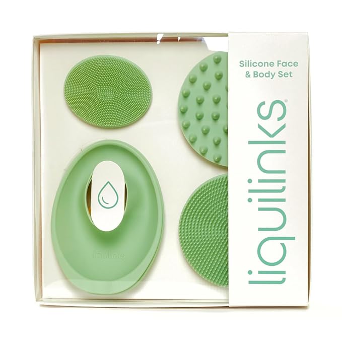 Skincare Essentials Kit - 4 Piece Bundle Pack - Face and Body Silicone Spa Accessory - Essential Beauty Set for Teen Girls Sage Green