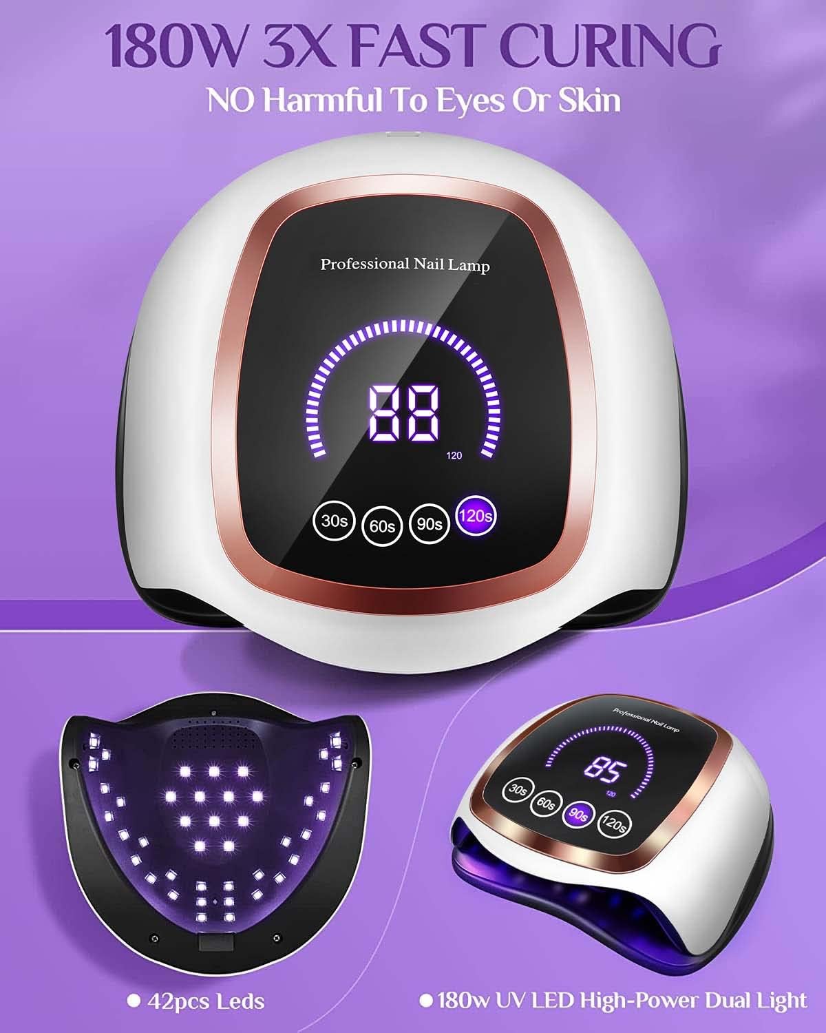 UV LED Nail Lamp, Gugusure 168W Nail Curing Lamps for Home & Salon, Led Nail Dryer for Gel Polish with Automatic Sensor/4 Timer Setting, Professional Nail Art Tools for Fingernail and Toenail Nail