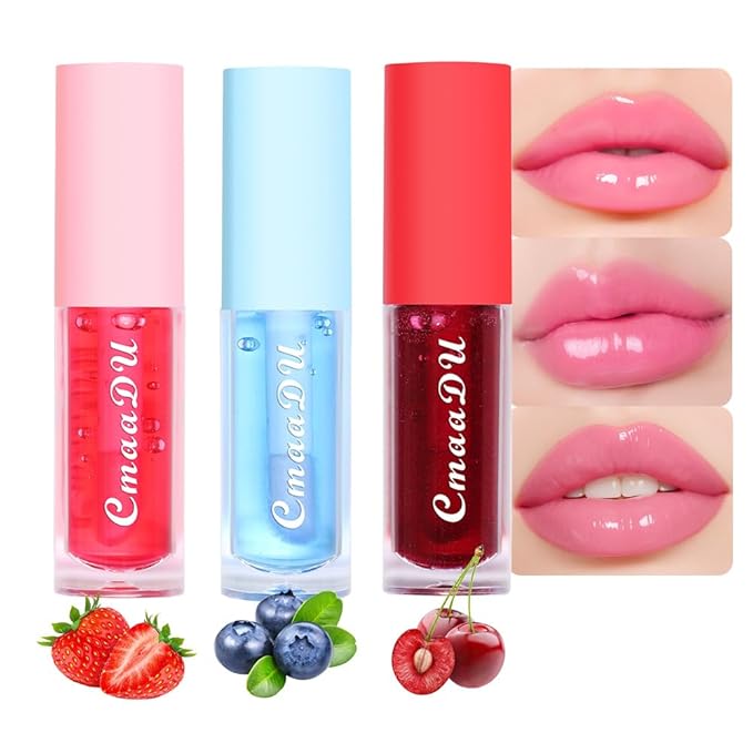 BINGBRUSH 3 Pcs Fruity Color Changing Lip Gloss for Girls, Pink Magic Mood Lip Oil Tinted, Temperature Color Change Lip Stain Lip Balm, Longlasting Lips Will Not Dry Out