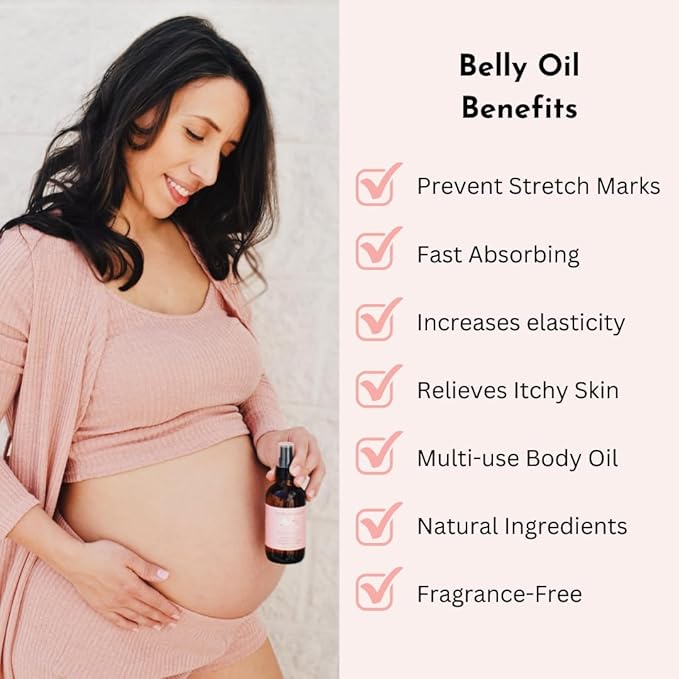 Organic Belly Oil for Pregnancy Stretch Mark Prevention and Treatment Award Winning Anti Stretch Mark Tummy Oil For Pregnancy and Postpartum - Hydrating Bump Serum