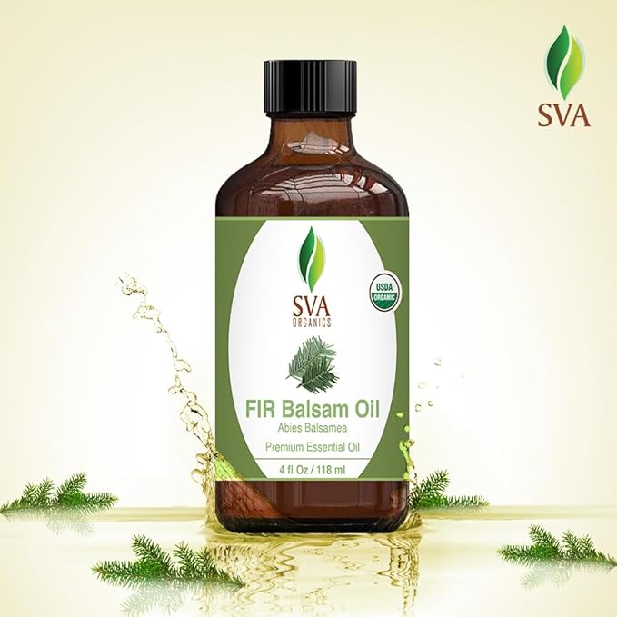 SVA Fir Balsam Essential Oil Organic – 4 Fl Oz – 100% Natural Organic Fir Oil - for Diffuser, Hair Care, Face, Skin Care, Aromatherapy, Scalp and Body Massage, Soap and Candle Making – with Dropper