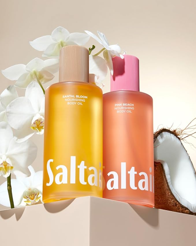 Saltair Body Oil. Jumbo Size Pink Beach After Shower and Bath Oil Moisturizer for Women and Men. Botanical, Non-Greasy, and Well-Absorbing Lotion for Hydrating Dry Skin. 10oz Bottle