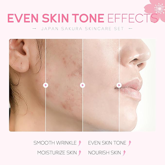 Skin Care Set JAPAN SAKURA Women Beauty Gift Sets Skin Care Kit with Cleanser, Toner, Lotion, Serum, Eye Cream, Face Cream Travel Kit for Women Teen Girls Mom Daughter TSA-friendly Sizes 6pcs