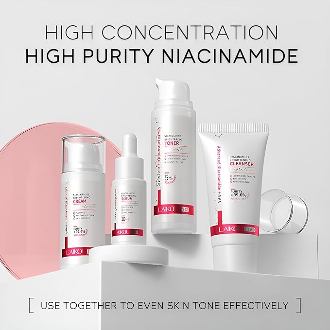 Niacinamide Skincare Set: 4pcs Beauty Kit with Cleanser, Toner, Serum, & Facial Cream - Hydrates & Evens Skin Tone - TSA-Friendly Travel Sizes, Perfect Gift for Women, Moms, & Teens