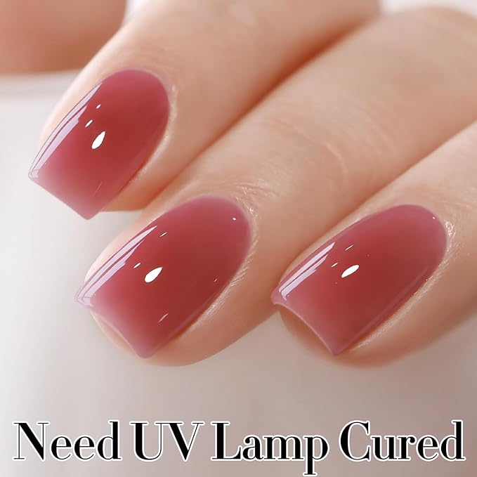 Double Rhythm 0.50 OZ Translucent Gel Polish Same Color Same Bottle Sheer Pastel Neutral Natural Milky 15 ML Jelly UV Nail Art DIY at Home (Deep Purple Pink-A1513)