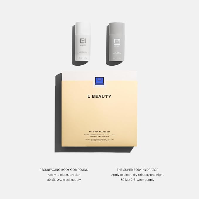 U Beauty Resurfacing Body Compound - Anti-Aging Aha Body Serum and The Super Body Hydrator - Hyaluronic Acid Cream Body Travel Set