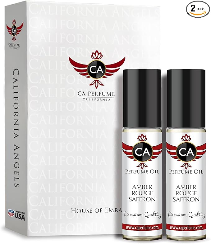 CA Perfume Amber Rouge Saffron For Women Men Fragrance Body Oil Alcohol-Free Travel Size Roll-On 0.3 Fl Oz-X2