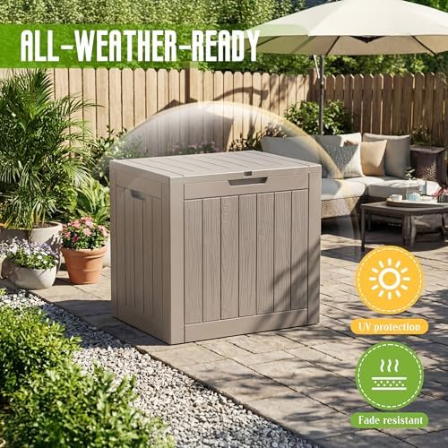 DRATO 35 Gallon Outdoor Storage Box Waterproof Lockable Small Deck Box Grey - Image 4