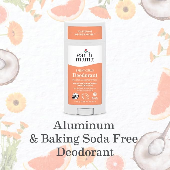 Earth Mama Bright Citrus Deodorant | Safe for Sensitive Skin, Pregnancy and Breastfeeding, Contains Organic Grapefruit and Calendula, No Baking Soda or Aluminum, 2.65-Ounce