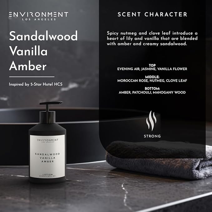 ENVIRONMENT Inspired by 5-Star Hotels HCS Lotion, 300ml Luxury Scented (Sandalwood | Vanilla | Amber) Bathroom Luxury, Men & Women High-End Body Lotion, Hand Cream, Dry Skin Treatment