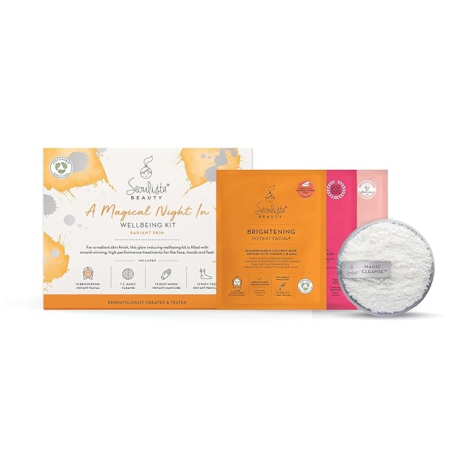 RADIANT Gifting Bundle | BRIGHTENING SHEET MASK | Rosy Toes - Foot Mask Instant Pedciure | Rosy Hands - Hand Mask Instant Manicure| Magic Cleanse™ Eco-friendly Cleansing Tool