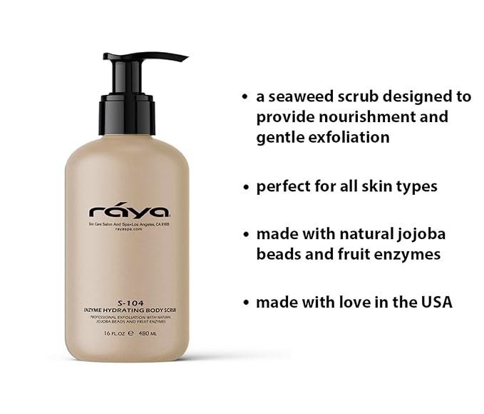 RAYA Enzyme Hydrating Body Scrub 16 oz Pineapple Scent (S-104) | Gentle and Exfoliating Body Scrub | Made with Seaweed, Jojoba Beads, and Fruit Enzymes
