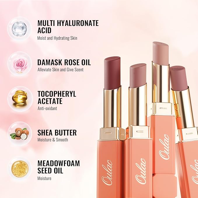 Oulac Color Rich Satin Lipstick - Nude Beige Full Coverage Lip Color, Creamy Silky-Smooth, Moisturizing, Satin Matte Finish, Infused With Shea Butter, Vegan & Clean Beauty, 4g, SG09 Buttercream