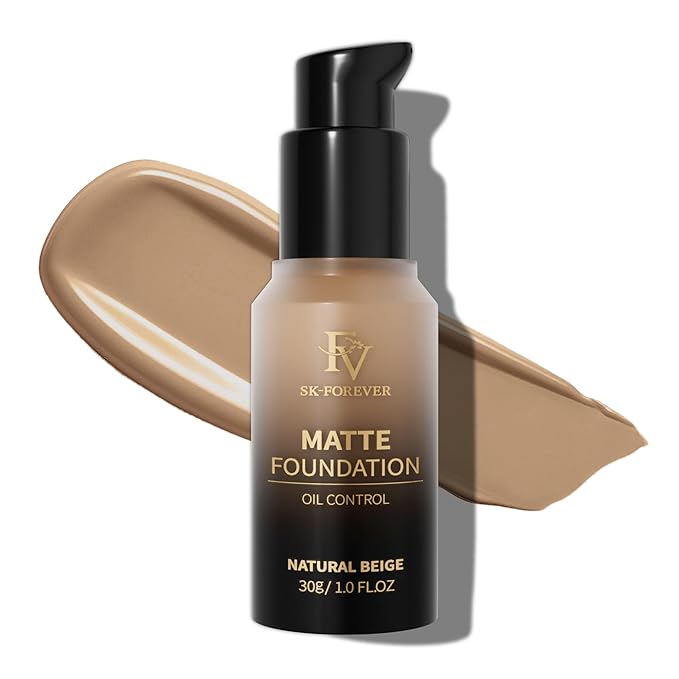 FV Full Coverage Liquid Foundation, Lightweight & Concealing, Long Lasting Matte Foundation Makeup with Flawless Finish, Oil Control Waterproof Foundation for Oily Skin (Natural Beige Matte)