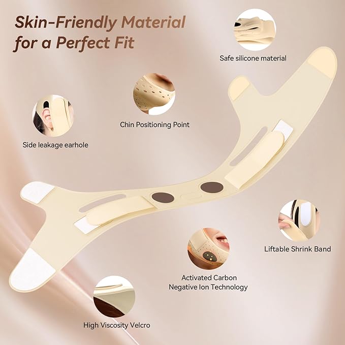 Reusable V Line Silicone Face Strap, Soft Silicone Chin Strap for Women 23-27 Inches (Skin yellow)