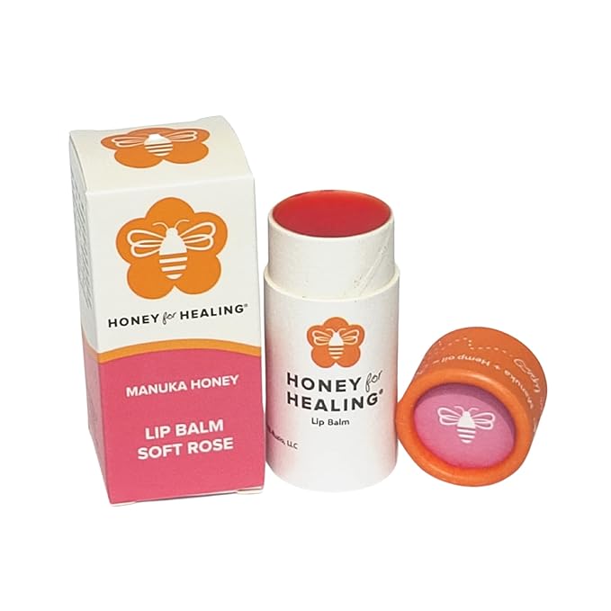 Lip Balm Moisturizer with Manuka Honey 15+ UMF, Coconut Oil, and Castor Oil For Chapped, Cracked, Dry Lips | Protects, Smoothes, and Nourishes your Lips | 0.25 oz / 7 gr. (Soft Rose)