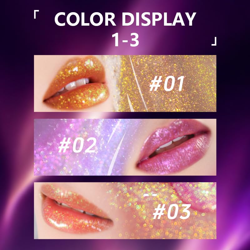 CHARMACY Aurora Chameleon Moisturizing Lip Gloss, MultiColor Shifting Shimmer Lip Gloss, Hydrating Non-Sticky Formula Glitter Lip Glaze, Easy to Apply, Long-Lasting, High-Shine Sheer Finish #06
