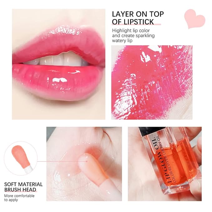 Yasovigi Hydrating Lip Oil Plumping Lip Tint Moisturizing Lip Gloss, Transparent Lip Balm Care Stick Nourishing Repairing Non-sticky, Moisture&Lighten Lip Lines (Cherry)