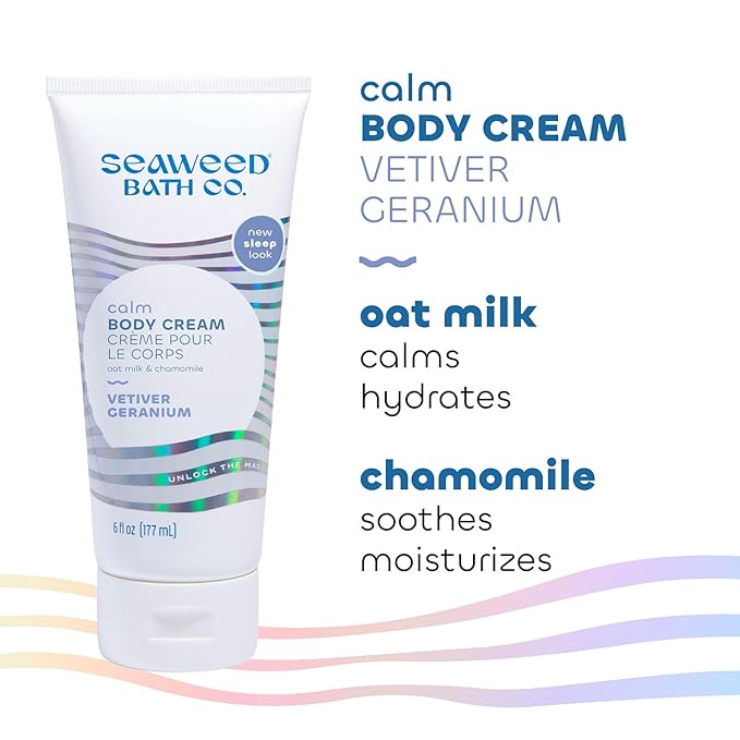 Seaweed Bath Co. Calm Body Cream - Vetiver Geranium | Soothing Hand and Body Lotion With Oat Milk, Shea Butter, and Chamomile | Natural, Vegan Moisturizer For Dry Skin | 6 oz