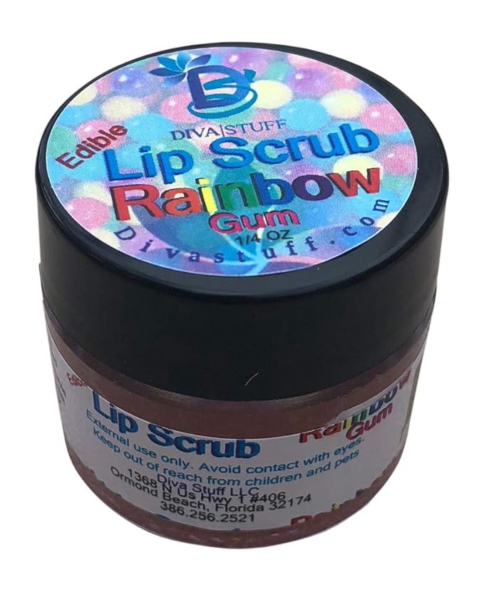 Diva Stuff Ultra Hydrating Lip Scrub for Soft Lips, Gentle Exfoliation, Moisturizer & Conditioner, Rainbow Gum – ¼ oz (Made in the USA)