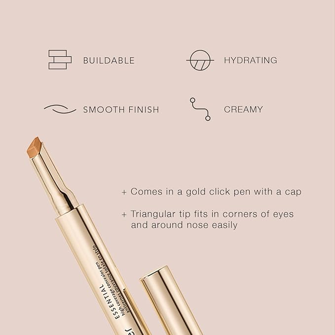 Jouer Essential High Coverage Concealer Pen - Under Eye Concealer for Dark Circles - Brightening Makeup for Eye Circles - Color Corrector Eye Primer with Hyaluronic Acid and Vitamin E