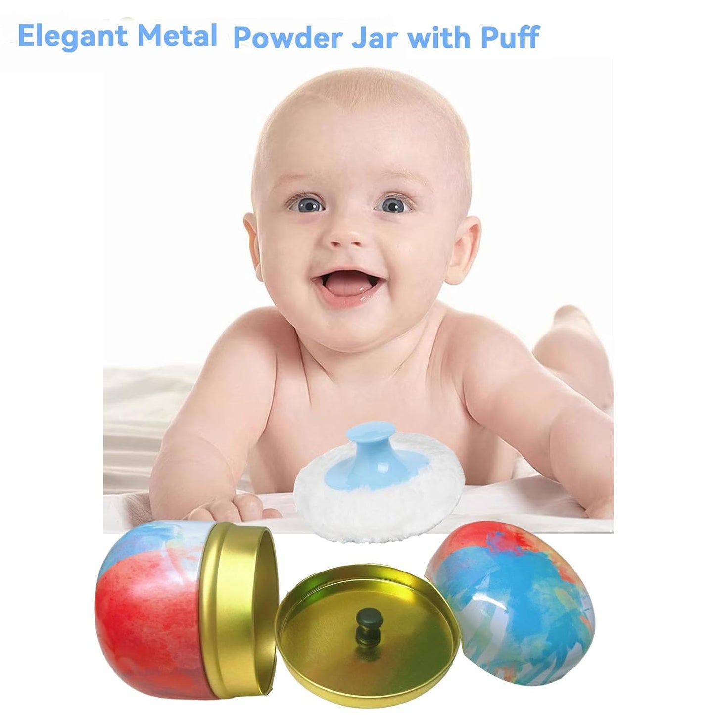 Body Powder Puff and Container, 3.35" Portable Dusting Powder Container with Soft Puff LoosePowder Case Box Jar with Lids for Baby Women Home and Travel Use