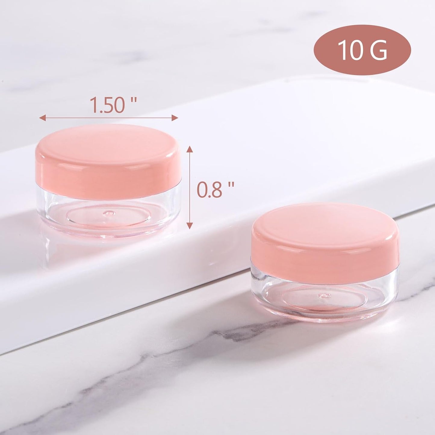 Refillable Cosmetic Sample Jars - 100 Pack 10g (0.35oz) Pink Small Travel Containers with Lids + 10 Mini Makeup Spatulas - BPA Free