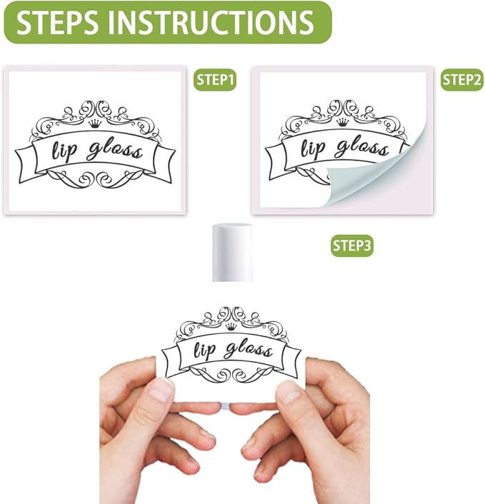 OLYCRAFT 100Pcs Self-Adhesive Lip Balm Tag Stickers 1.7x2.1 inch Vintage Damask Border Waterproof Adhesive Label with Word Lipstick Tag Sticker for Lip Balm Container Tubes Lipstick Wrapping Decor