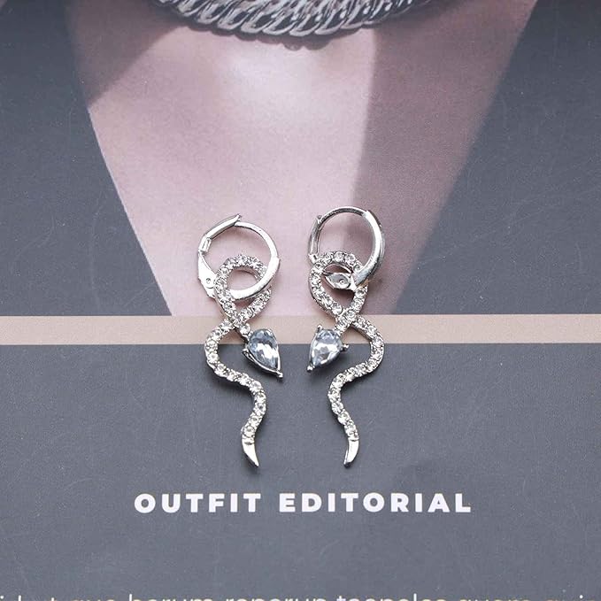 Gothic Crystal Snake Drop Earrings Silver Serpent Earrings Punk Snake Hoop Earrings Unusual Halloween Earrings Jewelry for Women and Girls