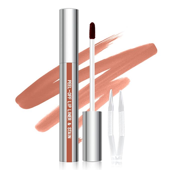 Cilrofelr Peel Off Lip Liner Stain with Tweezer, Long Wear Tattoo Lip Liner, Peel Off Lip Stain with Matte Finish, Long Lasting, Waterproof, Transfer-proof, Highly Pigmented Color (Nude Beige)
