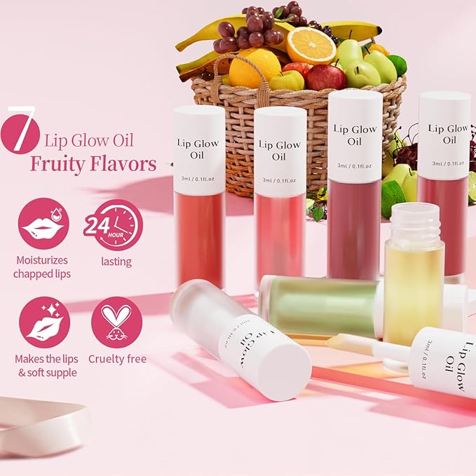 Plumping Lip Oil, Long Lasting Hydrating Lip Stain Lip Balm Cherry Fruit Revitalizing, Transparent Lip Care Oil for Dry Lip (Cherry Red)