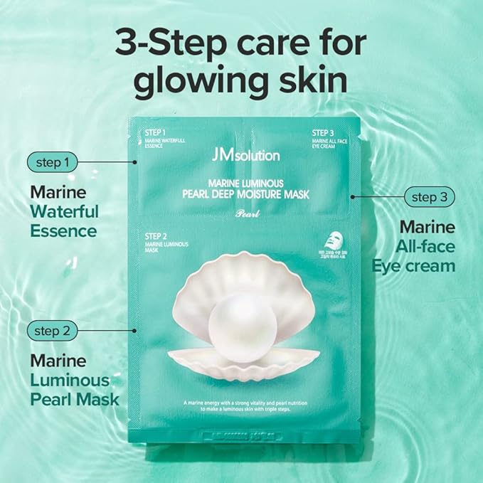 JMsolution Marine Luminous Pearl Deep Moisture 3 Step Skin Care Face Mask - Korean Skincare Facial Mask - boosting Brightening Moisturizing-10 Sheets for Dry Skin