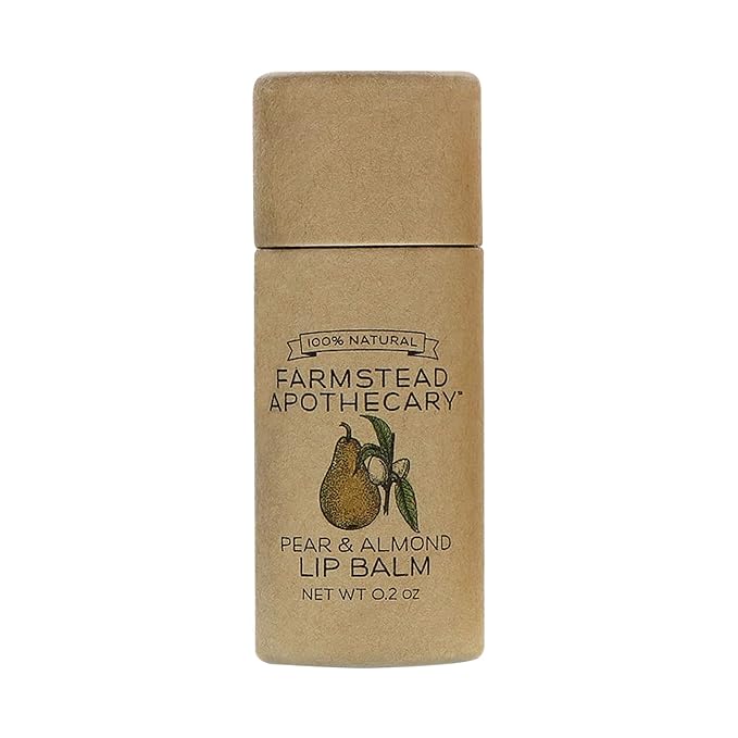 Farmstead Apothecary 100% Natural Lip Balm with Organic Beeswax, Organic Shea Butter & Organic Coconut Oil, Pear & Almond 0.25 oz