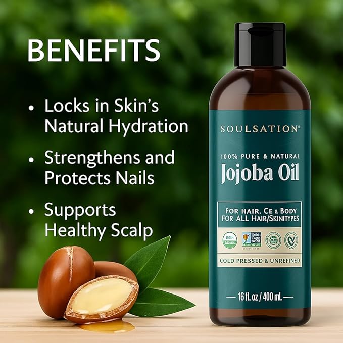 Organic Jojoba Oil for Skin, Hair & Face (16oz) | 100% Pure, Natural Cold Pressed