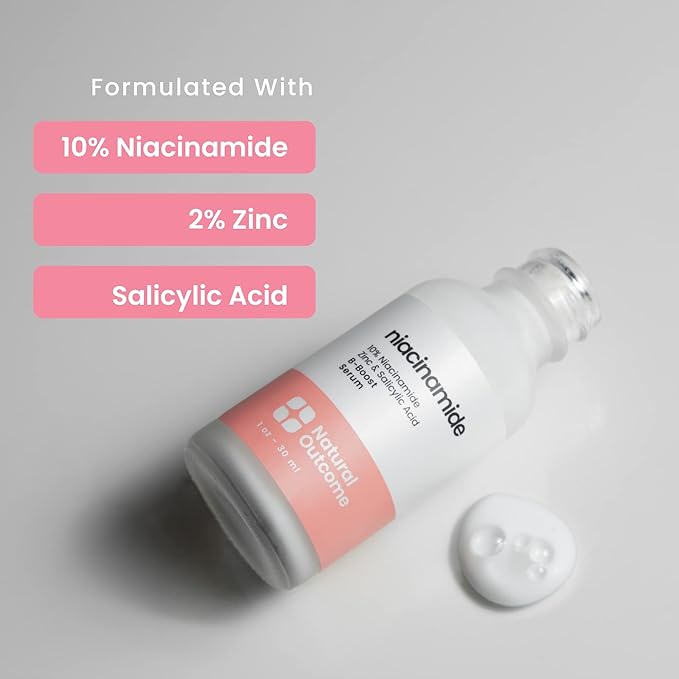 Niacinamide Serum for Face by Natural Outcome Skin Care, B-Boost Niacinamide 10% Plus Zinc 2% Salicylic Acid + Hyaluronic Acid, Acne Treatment + Pore Reducing Serum + Skin Balancing