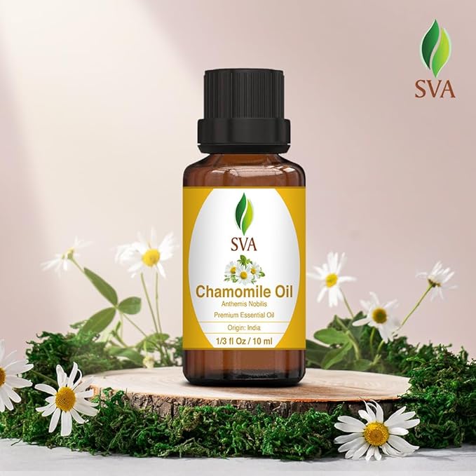 SVA Chamomile Essential Oil – 1/3 Fl Oz – 100% Natural Chamomile Oil - for Diffuser, Hair Care, Face, Skin Care, Aromatherapy, Scalp and Body Massage, Soap and Candle Making