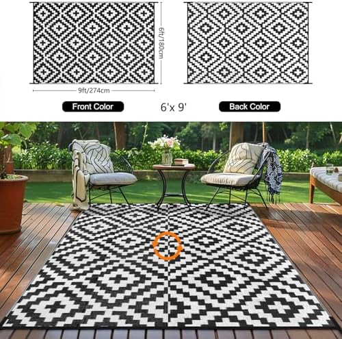 Kalafun Outdoor Patio Plastic Straw Rug, 6x9 ft - Image 3