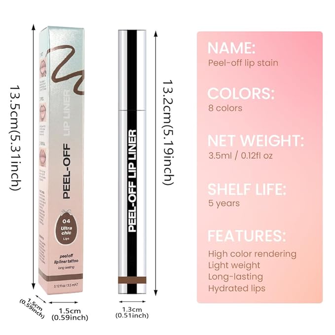 Peel Off Matte Liquid Lip Gloss Stain-Lip Liner with Tweezer, Light Taupe Peel Off Lip Stain, Long Lasting & Waterproof Lipstick Tattoo, Transfer-Proof Lip Gloss for All Skin Types (04#, 1Pcs)
