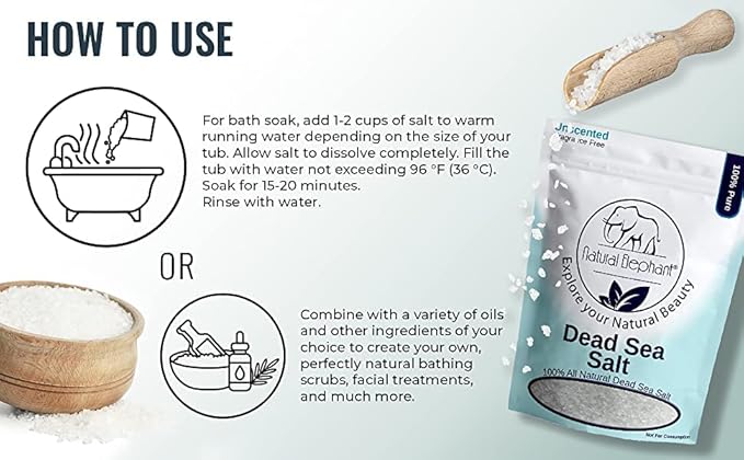 Natural Elephant Dead Sea Bath Salt | 1 Pound Bag (16oz) | 100% Natural and Pure| Fine Grain | Ideal for Baths and Soaks