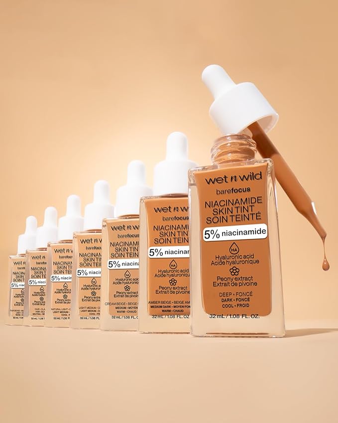 wet n wild Bare Focus Skin Tint, 5% Niacinamide Enriched, Buildable Sheer Lightweight Coverage, Natural Radiant Finish, Hyaluronic & Vitamin Hydration Boost, Cruelty-Free & Vegan - Cream Beige