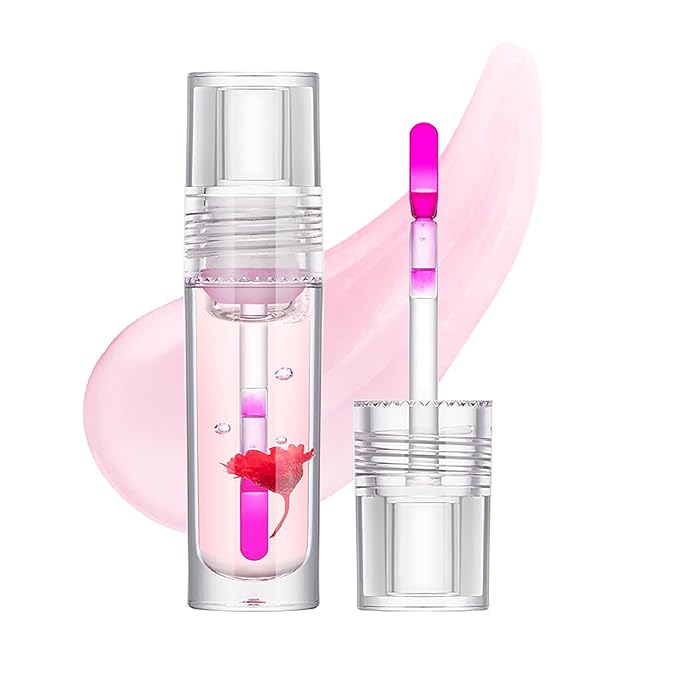 Flower Lip Oil, Hydrating Lip Glow Oil, Plumping Lip Oil, Non-Sticky Long Lasting Lip Oil Gloss, Transparent Lip Oil Tinted, Lip Plumper Gloss, Moisturize your lips and Reduce lip lines (01)