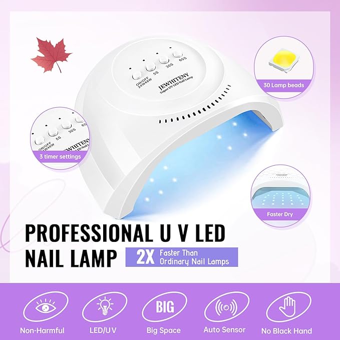 JEWHITENY Poly Gel Nail Kit 14 Colors - Yellow Nude Pink Blue Purple Glitter Tones Starter Kit with UV Lamp Base & Top Coat All-in-One Gift for Women Need U V Light Curing