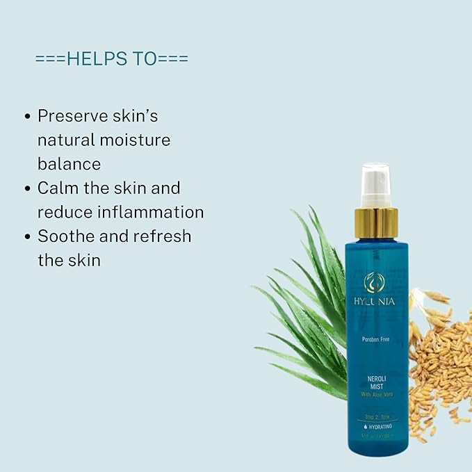 Hylunia Neroli Mist - instant moisturizing spray - Colloidal Silver and Aloe Vera - for younger fresher looking skin - all natural toner