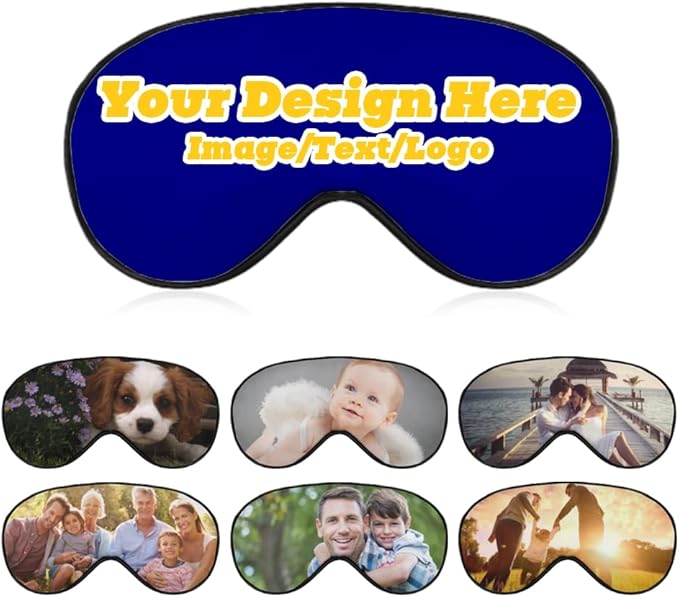 Custom Personalized Sleep Eye Mask Add Any Photo Text Logo Design Your Own Soft Blindfold Eyemask Blackout Eye Cover for Men Women Home Travel Offices, DarkBlue, 8.1"x4.1"