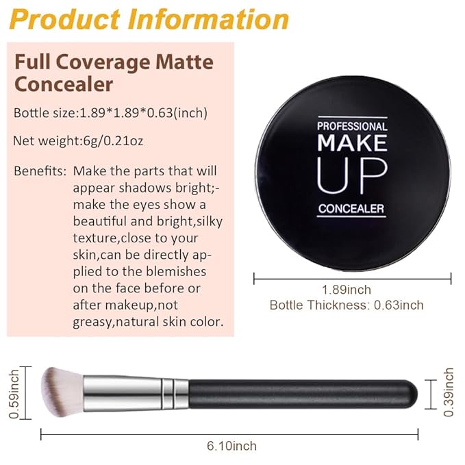 Pot Concealer with Makeup Brush Set,Tattoo Color Correcting Concealer,Full Face Color Correcting Conceal Foundation,Under Eye Concealer Brightener Dark Eye Ring corrector de ojeras (05-MEDIUM HONEY)